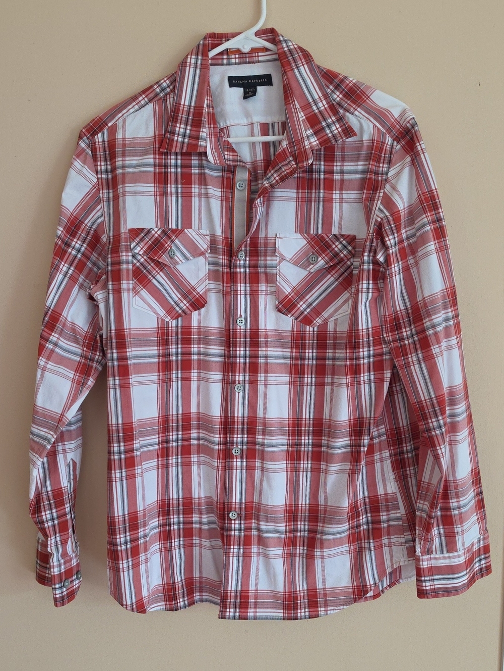 Banana Republic Dark Orange and White Plaid Button-Down Shirt